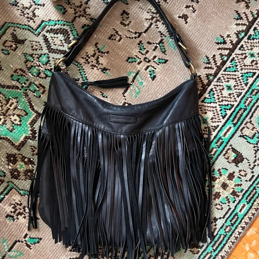 Frye Heidi Fringe Leather Hobo in Black